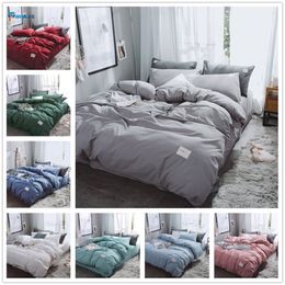 New Luxury Pure Colour Bedding Set Modern Duvet Cover Set King Queen Full Twin Bed Hybrid Cotton Brief Bed Flat Sheet Set T200108