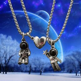 Pendant Necklaces 2pcs Astronaut Magnetic Heart Couple For Women Men Lovers Friend Necklace Jewellery Gift 2/1pcsPendant Heal22