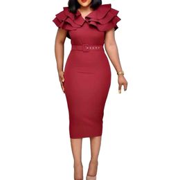 lady sexy dresses Solid Colour Pack Hip slim skirt Plus Size party wear club body lotus leaf collar flying sleeves slim suits Bodycon Sheath Evening clothes