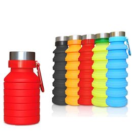 Silicon 550ml Water Bottles Outdoor Creative Telescopic Portable Water Bottle Leakproof Sports Cup with Stainless Steel Lid CX220412