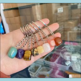 Arts And Crafts Irregar Cubic Natural Crytal Stone Keychains Key Rings Sier Color Healing Crystals Car Decor Keyrings K Sports2010 Dhtnl