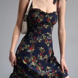 WOMEGAGA Summer French Black Printing Sleeveless Sling Aline Dress Slash Neck Fungus Edge High Waist Slim Women HWH7 220613