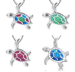 Opal Turtle Pendant Necklace Silver Jewellery For Woman Fashion Cute Necklaces