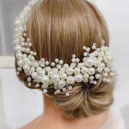 Headpieces Bride Large Pearls Wedding Headband Silver Bridal Hair Piece Accessorie Jewelry For Women And GirlsHeadpieces