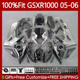 OEM MOTO Body For SUZUKI GSXR 1000 CC K5 GSX-R1000 glossy grey 2005 2006 Bodywork 122No.34 GSXR-1000 GSXR1000 1000CC 05 06 GSX R1000 05-06 Injection Mold Fairings Kit