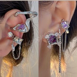 Korean Fashion Design Purple Zircon Clip Earrings For Women Trendy Irregular Metal Ear Cuff No Piercing Cartilage Ear Jewellery