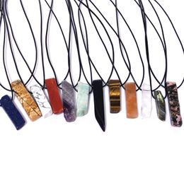 Reiki Healing irregular Stone Pillar Crystal Quartz Pendant & Necklace Rope Chains For Men Women Fashion Jewellery