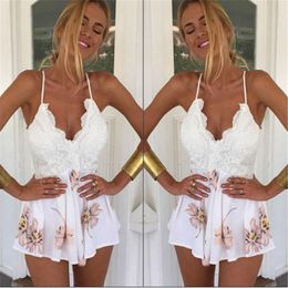 Women's Jumpsuits & Rompers Summer Floral Printing Women Sexy Playsuits Ladies Clubwear V Neck Lace Evening Party Clothes For LadiesWomen's