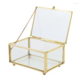 Jewellery Pouches Bags Vintage Minimalist Box Golden Metal Frame Clear Glass With Lids Hinge Chains Decorative Storage Display For Dropship Ed