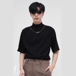 Men's T-Shirts 2022 Spring T-shirt Men Korean Streetwear Loose Chain Design Ins Street Fashion Brand High Neck Short Sleeve Tshirt Man Tees