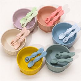 2PcsSet 100%Food Safe Approve Silicone Feeding Spoon Set Baby Training Weaning Learning To Eat Food Children Tableware 220715