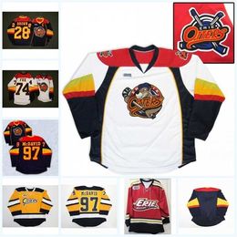 Nik1 Mens Erie Otters 74 Dane Fox 97 Connor McDavid 28 Connor Brown 100% Embroidery cusotm any name any number Hockey Jerseys Navy White Yellow