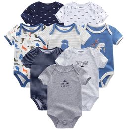 8pcs born Baby Boy Clothes Breathable Cotton Short Sleeve Romper Clothing For Boys Girls Cute Cartoon jumpsuits Summer est 220426