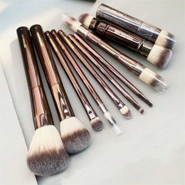 Makeup Brushes Hourglass Set - 10-pcs Powder Blush Eyeshadow Crease Concealer eyeLiner Smudger Dark-Bronze Metal Handle Cosmetics Tools Q2405071