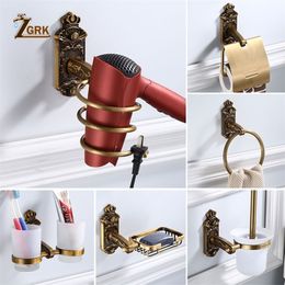ZGRK Bathroom Wall Mount All Antique Brushed Design Paper Roll Holder Toilet Gold Paper Holder Tissue Box Bathroom Accessories T200425