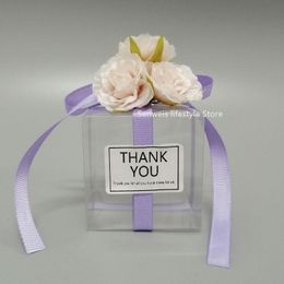 Gift Wrap Flower Candy Box Romantic Rose Transparent Wedding Favours For Guest Party Supplies Small Floral Packaging BagsGift