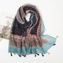 Fashion Luxury Brand Bohemian Floral Tassel Viscose Shawl Scarf Lady High Quality Wrap Pashmina Stole Muslim Hijab 180 90cm