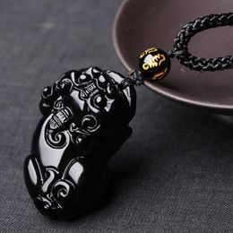 Pendant Necklaces Genuine Carved Natural Obsidian Crystal Necklace Brave Men And Women Lovers Bidding Finance SectionPendant