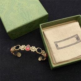 Stylish Ruby Flower Bracelets Double Letter Open Bangle Women Floral Interlocking Letter Bracelet With Box