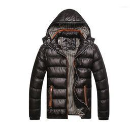 Men's Down & Parkas Men Winter Casual Hooded Thick Padded Jacket Zipper Slim And Women Coats Thickening Hat Parka Outwear Warm1