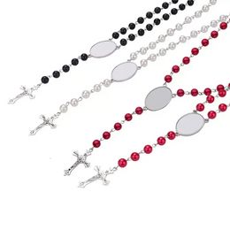 4 Colors Sublimation Necklace Heat Transfer Pendant Rosary Bead Necklace Cross Jesus Metal Pendants B0608z07