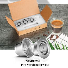 iCafilas For Nespresso Refillable Capsule Two Version Reutilizable Stainless Steel Reusable Coffee Filter Espresso Coffee Pod 210326