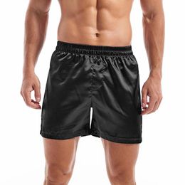 Underpants Men's Casual Underwear Sleep Shorts Satin Boxers Silk Smooth Pyjama Man Solid Colour Home Sleepwear Yoga Sports UnderpantsUnde