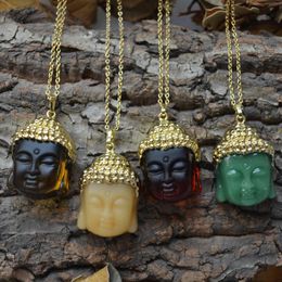 Pendant Necklaces Gold Colour Plated Glass Buddha Head NecklacePendant