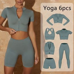 Seamless Women Yoga Set Workout Sportswear Gym Clothing Zipper Long Sleeve High Waist Leggings Fitness Bra Athletic Sports Suits 220330