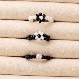 Cluster Rings 3pcs/sets INS Fashion Handmade Bead Joint Ring Sets For Women Pretty Flowers Adjustable Jewellery Accessories Anillo 2078 Kenn22