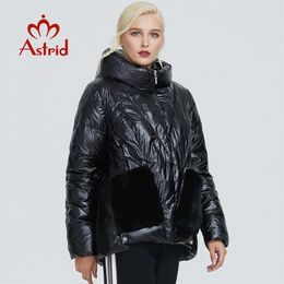 Astrid winter jacket women black glossy fashion coat plush stitching large pocket design warm black women parka AR-9231 201127