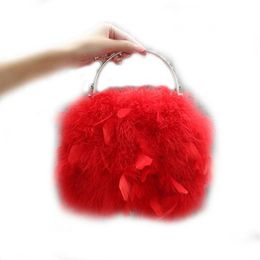 Evening Bags Luxury Women Ostrich Feather Female Party Wedding Dress Shoulder Clutch Chain Handbag PursesEvening