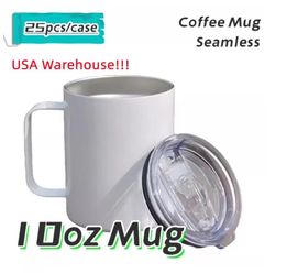 Local Warehouse 10oz Blank Sublimation Coffee Mug Cup with Handle white Subliamtion mug Stainless Steel Travel Tumblers with lids Z11