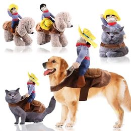 Funny Pet Dog Riding Costumes Coat Cat Puppy Clothes for Small Large Dogs Chihuahua Pug Clothing Bulldog Outfit Products 201102