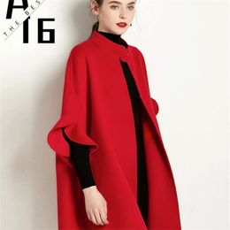 new women s autumn and winter large size long woolen coat female red England a word cloak woolen coat LJ201106