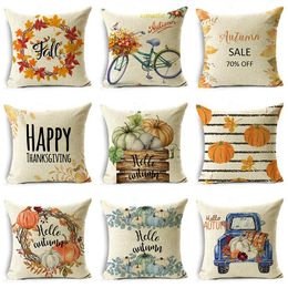 Cushion/Decorative Pillow Fall Pumpkin Pillowcase Autumn Linen Decor Cushion Cover For Sofa Couch Bed Car 40cm/45cm And 50cmCushion/Decorati