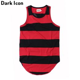 DARK ICON Striped Curved Hem Hip Hop Tank Top Men Summer Extended Long Line Men's 3 Colors 220331