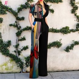 BubbleKiss Summer Fashion Jumpsuits Women Elegance Overalls Jumpsuit Femme Bodysuit Solid Short Sleeve Art Print Office Lady 220714