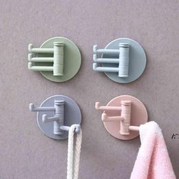 Multifunction Rotatable Seamless Adhesive Paste Hook Strong Bearing Stick Branch Rotating Hooks Wall Hanger Bathroom Kitchen Supply JLA13487