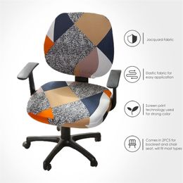 Printed Computer Chair Cover Spandex Office Chair Cover 2 Pieces Set for Chair Back and Base 220513