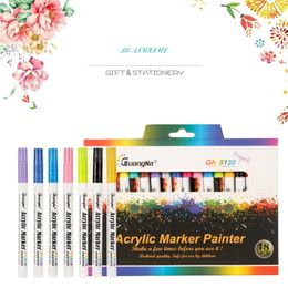 12/18 Colours 0.7mm Acrylic Paint Marker pen Art Marker Pen for Ceramic Rock Glass Porcelain Mug Wood Fabric Canvas Painting 210226