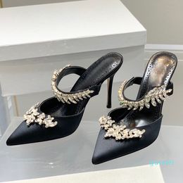 Women Pumps Pointed Toe Baotou slippers 9cm Thin High Heels Rhinestone Bling banquet Sandals for Style Summer and Spring multi-function d778