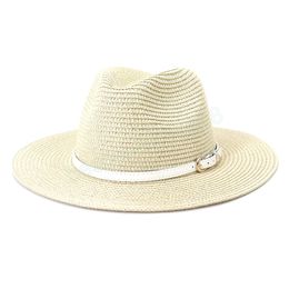 Brede Rand Jazz Fedora Hoed Zomer Stro Zon Hoeden voor Vrouwen Zomer Eenvoudige Effen Kleur Panama Strand Uv-bescherming Cap chapeau femme