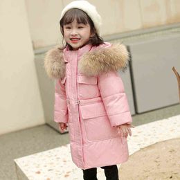 2021New Winter Children Down Jacket Snowsuit Jacket Real Fur Collar Warm Children Parka Outerwear Thicker Waterproof Kids Clothing J220718