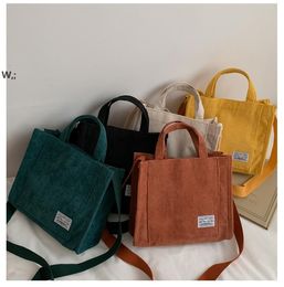 Women Corduroy Zipper Shoulder Bag Small Cotton Canvas Handbag Casual Tote Female Eco Crossbody Bag Vintage Storage Bags GCA13177