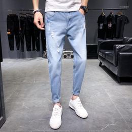 Men's Jeans Autumn Small Feet Korean Style Slim Trendy Pants 2022 Youth All-match Fashion Jeans/ Men Distressed Denim