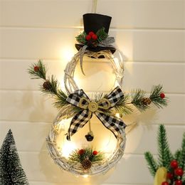 Christmas Hang Decoration LED Lights Snowman Wreath Rattan Circle Door Home Tree Navidad Y201020