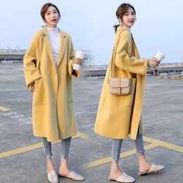 Women's Wool & Blends Woolen Coat Yellow Double-sided Cashmere 2022 Autumn And Winter Versatile Black Medium Length Phyl22