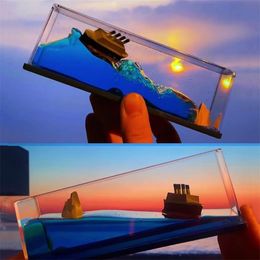 Cruise Ship Fluid Liquid Drift Bottle Hourglass Desktop Decoration Creative Iceberg Float Fidget Stress Relief Toy Gifts 220426