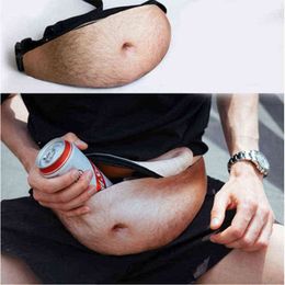 Funny Pop Dad Bod Fanny packs Men Travel Bags Flesh Colour Creative Fanny Pack Beer Fat Belly Bum Pouch Waist Bag 220626